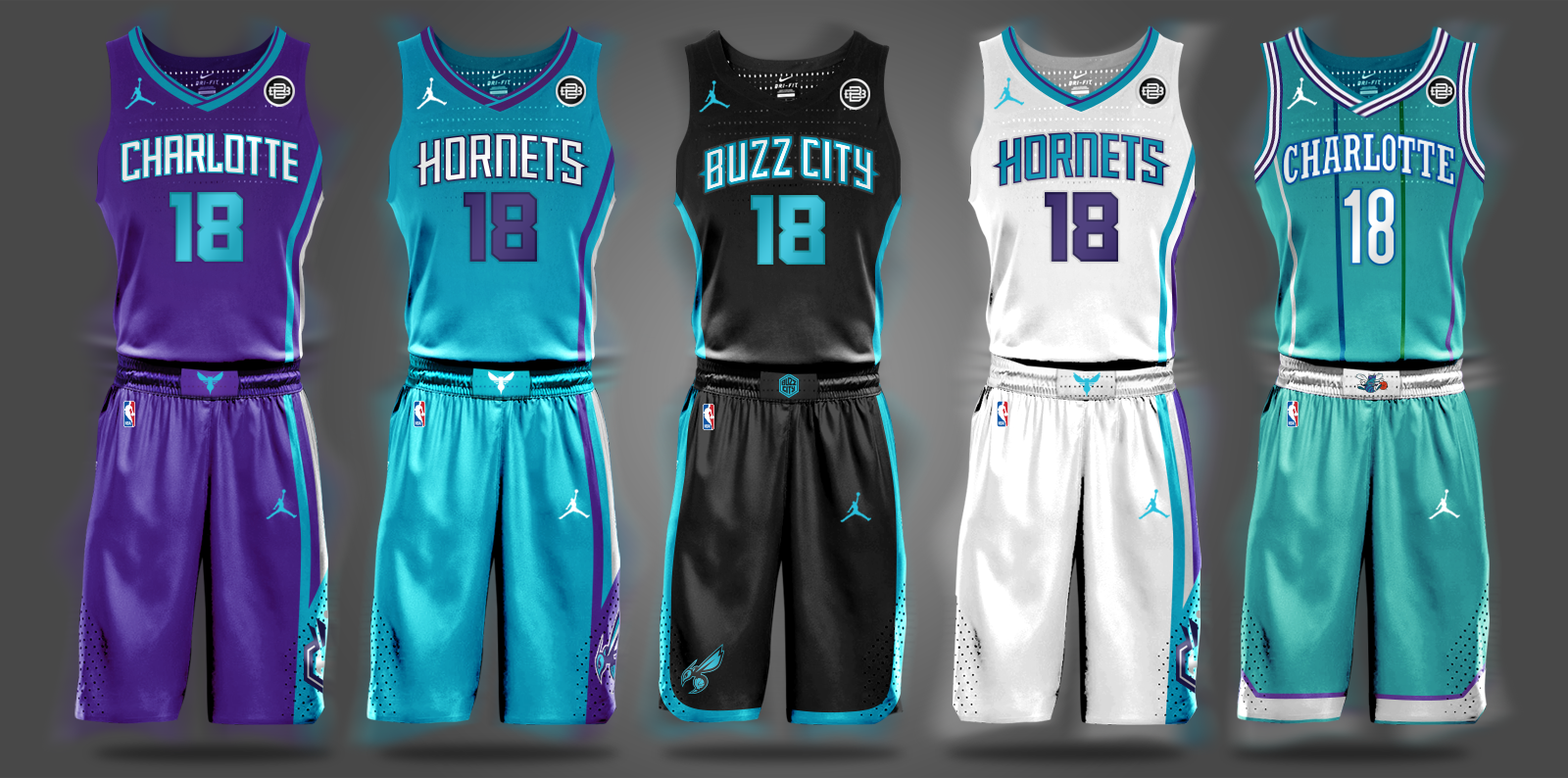 Jordan Charlotte Hornets NBA Uniforms 2017 2018 Season